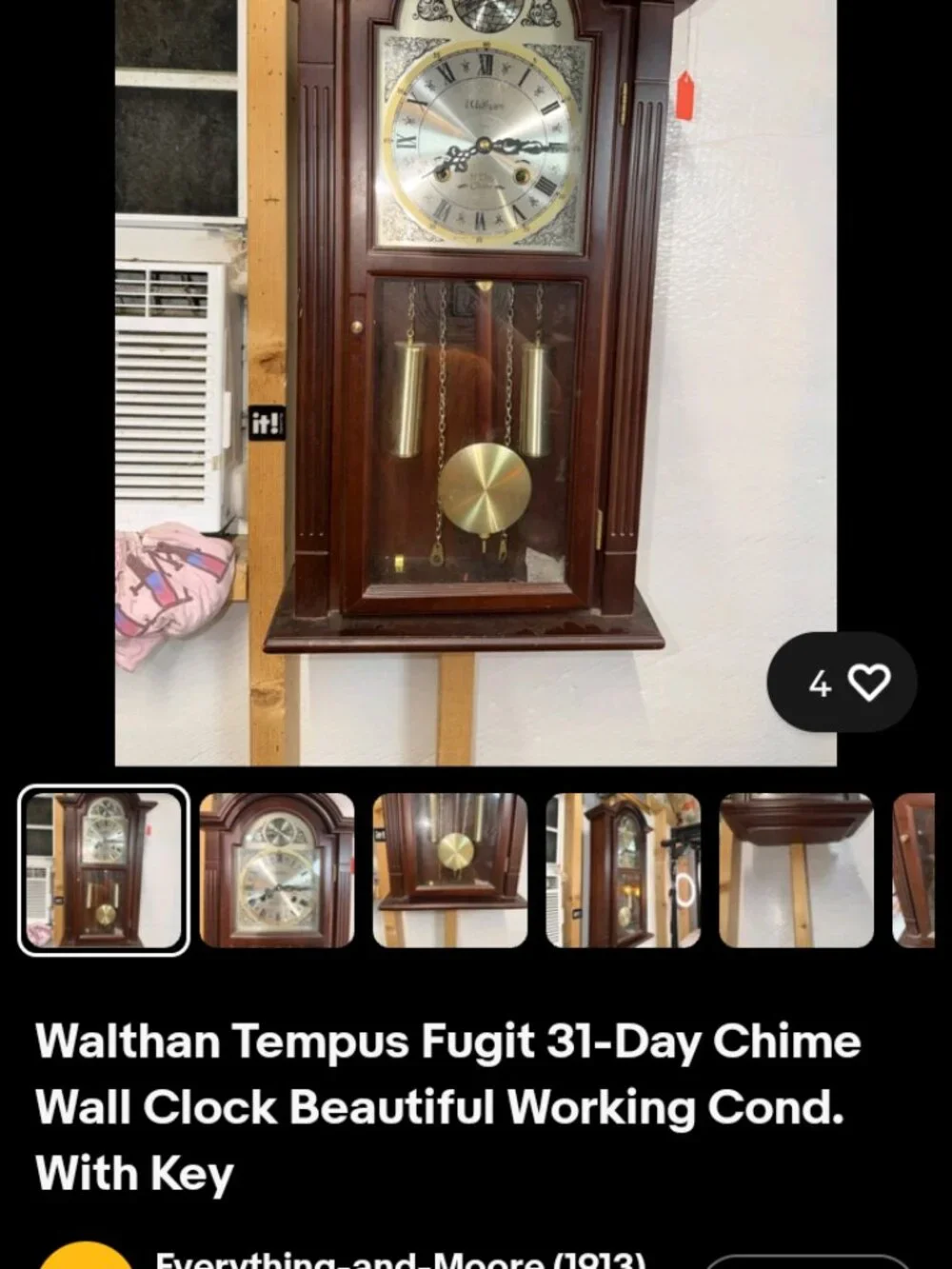 Waltham Tempus Fugit 31 Day Chiming Wall Clock NO Key